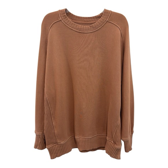 Aerie Oversized Sweatshirt Women Small Brown Cotton Blend Pullover Crewneck Cozy - Picture 1 of 9